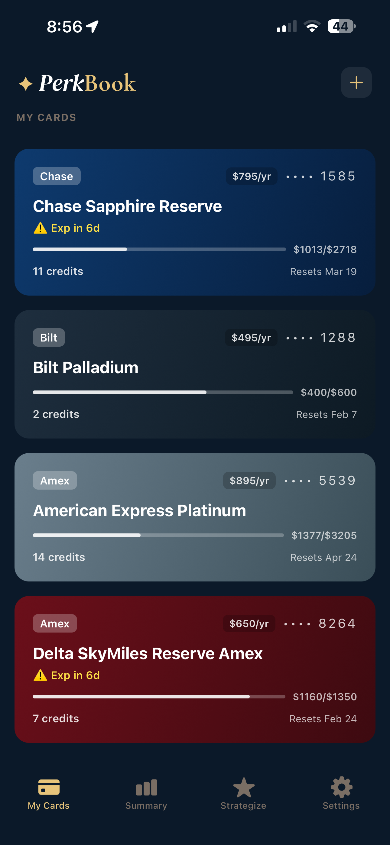 PerkBook app screenshot